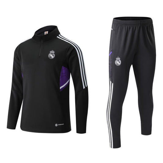 YOUTH BLACK WITH WHITE STRIPES MADRID TRAINING SUIT