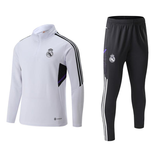 YOUTH WHITE WITH BLACK STRIPES MADRID TRAINING SUIT