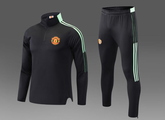 ADULT BLACK WITH GREEN STRIPES MAN UNITED TRAINING SUIT