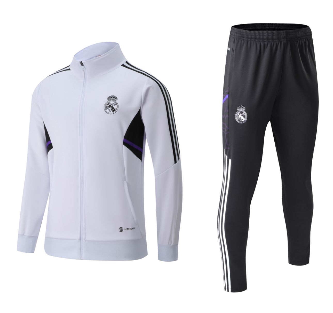 ADULT WHITE WITH BLACK STRIPES MADRID TRAINING SUIT