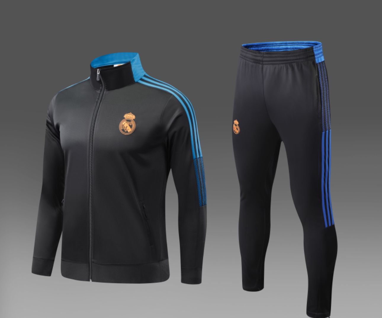 ADULT BLACK WITH BLUE STRIPES MADRID TRAINING SUIT