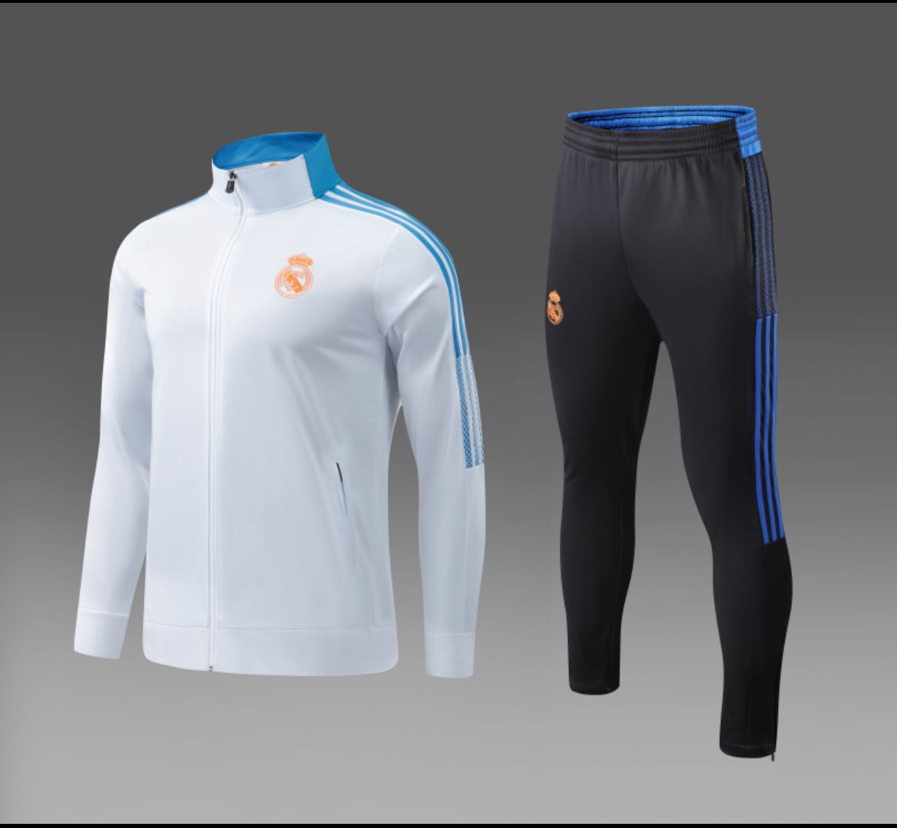 ADULT WHITE WITH BLUE STRIPES MADRID TRAINING SUIT